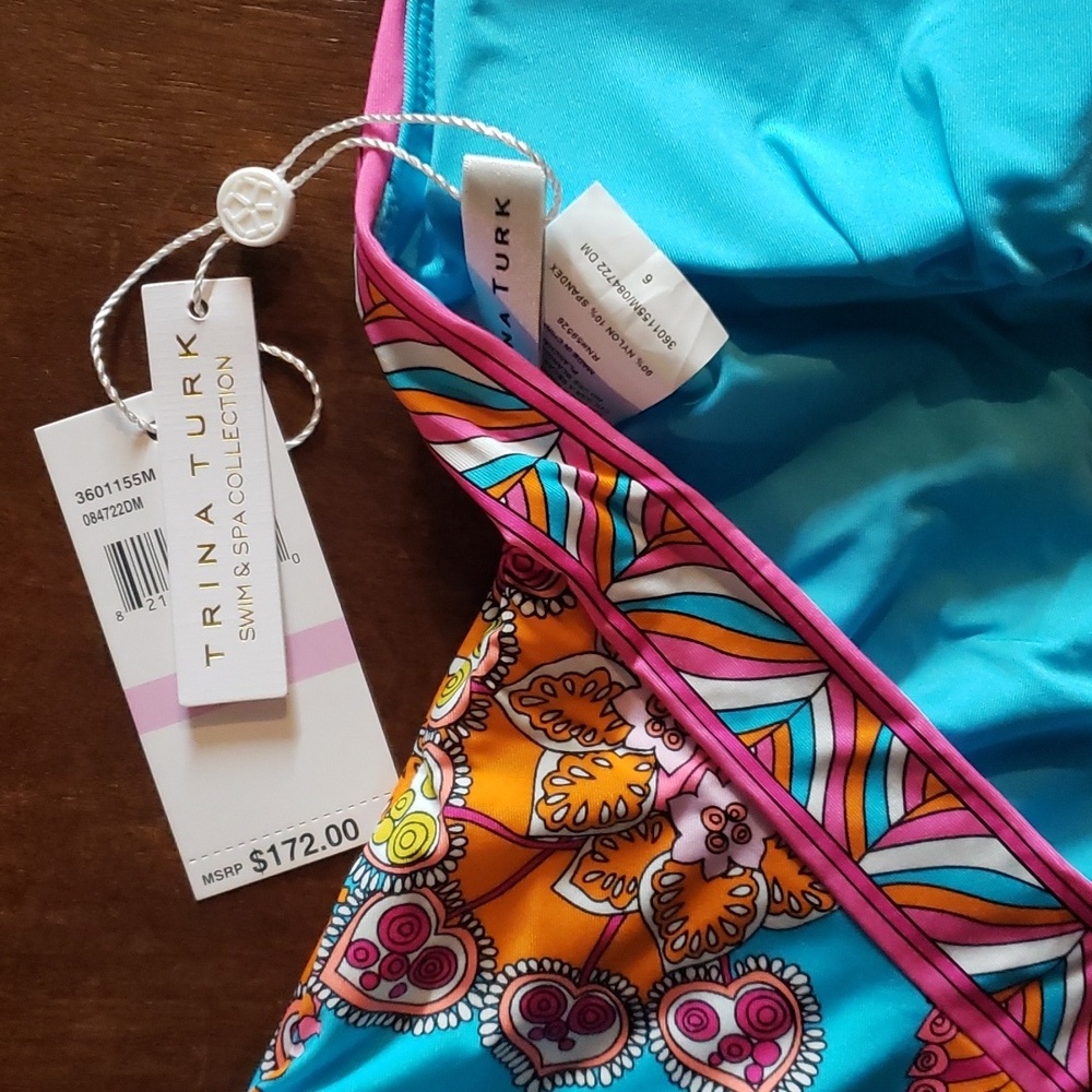 NWT Trina Turk Women's Meilani Border Halter Plunge One Piece Swimsuit - Picture 7 of 8